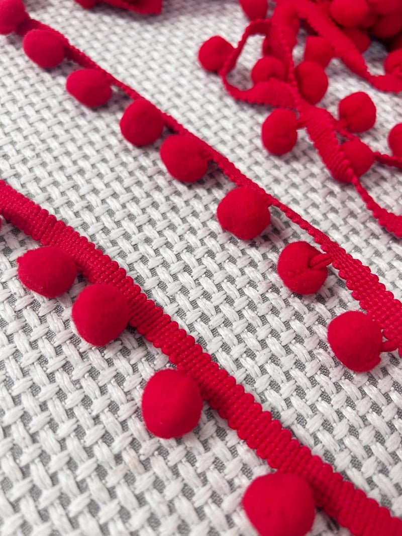 Autupy 10 Yards 16mm Wide Red Pom Pom Ball Fringe Trim Sewing Fringe Fabric Trim Ribbon for DIY Crafts Sewing - Image 2